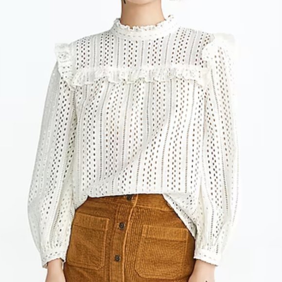 Madewell Eyelet Mockneck Ruffle Top Cream Size M - Picture 1 of 8